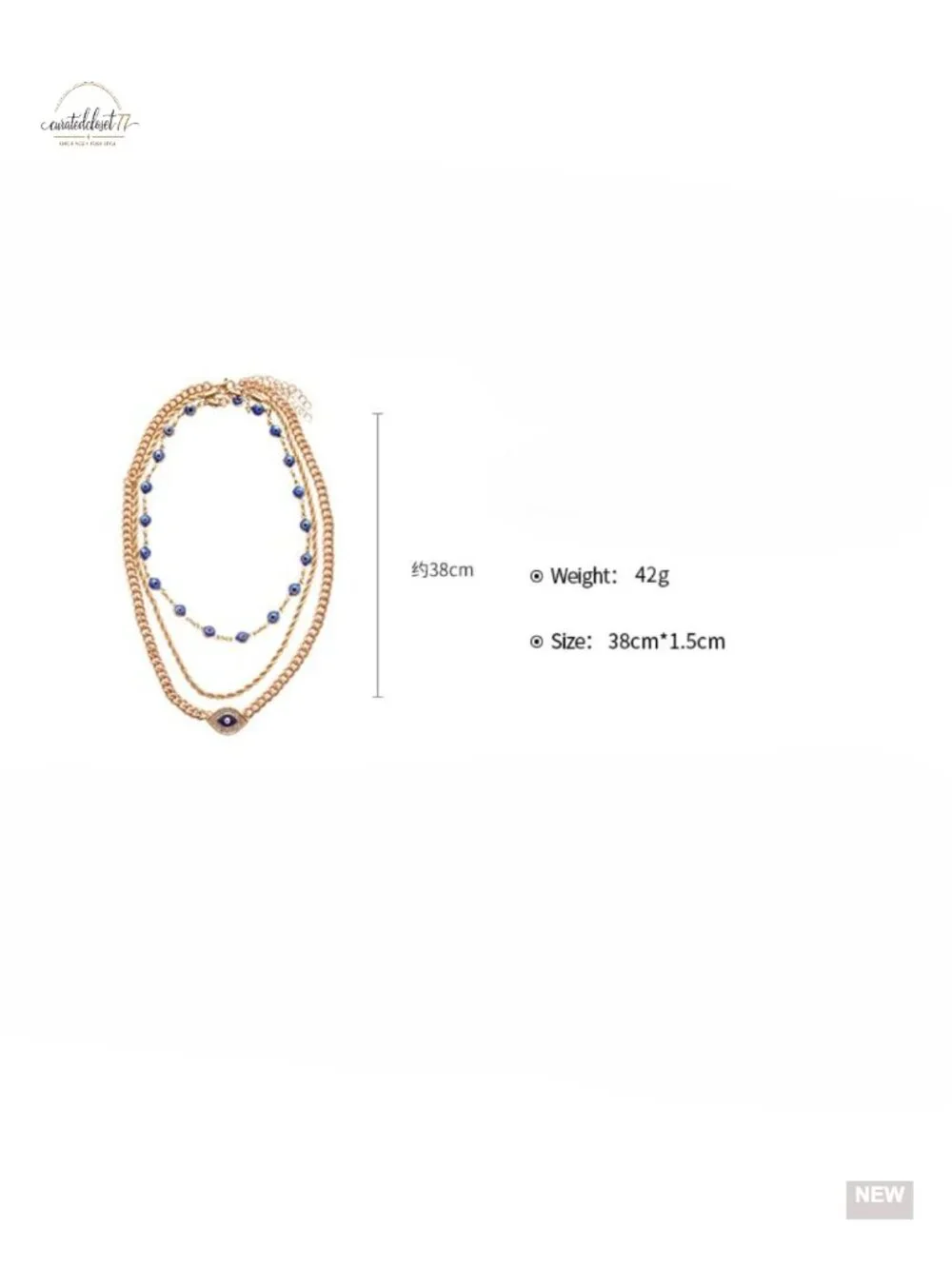 3 Layered Necklace Set Gold Plated Cuban Rope Chain Evil Eye Boho Protection